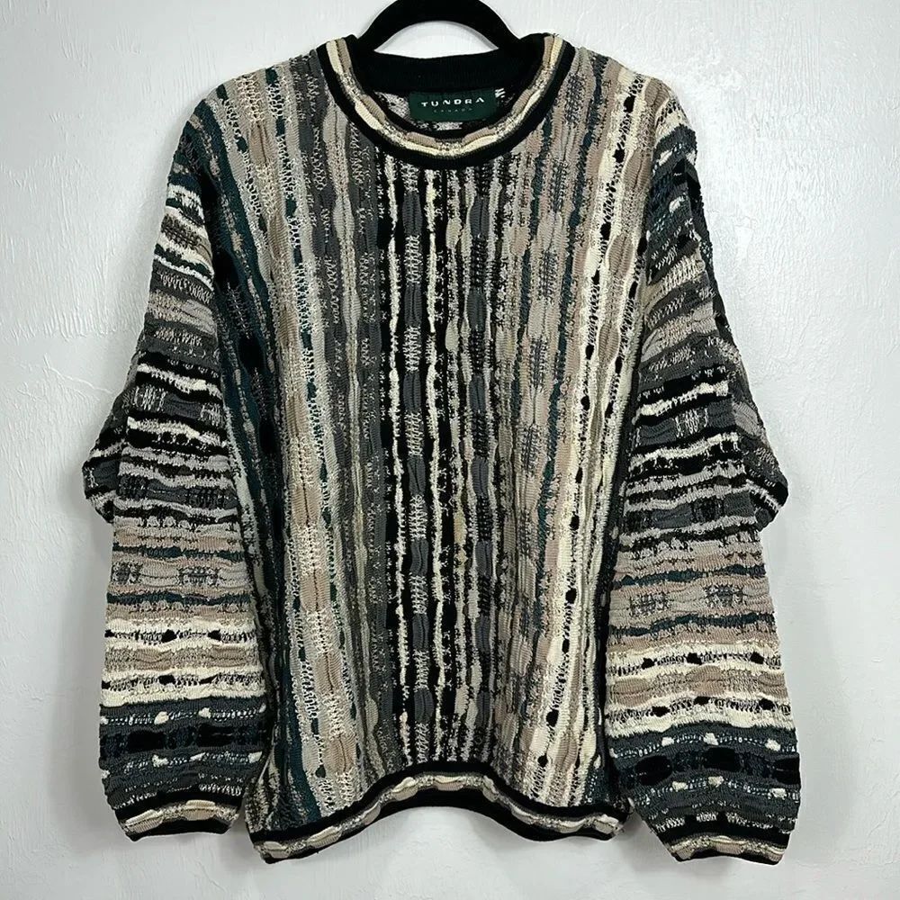 Tundra Canada Vintage Sweater Coogi-like 3D Knit Crew Pullover Size XL